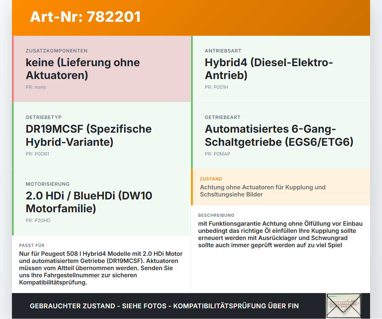 Peugeot 508 I Hyb 10-14 HDi 2,0 120KW Autom DR19 MCSF automatisiertes Schaltgetriebe Getriebe DR19 MCSF Peugeot 508... Vorschau 3
