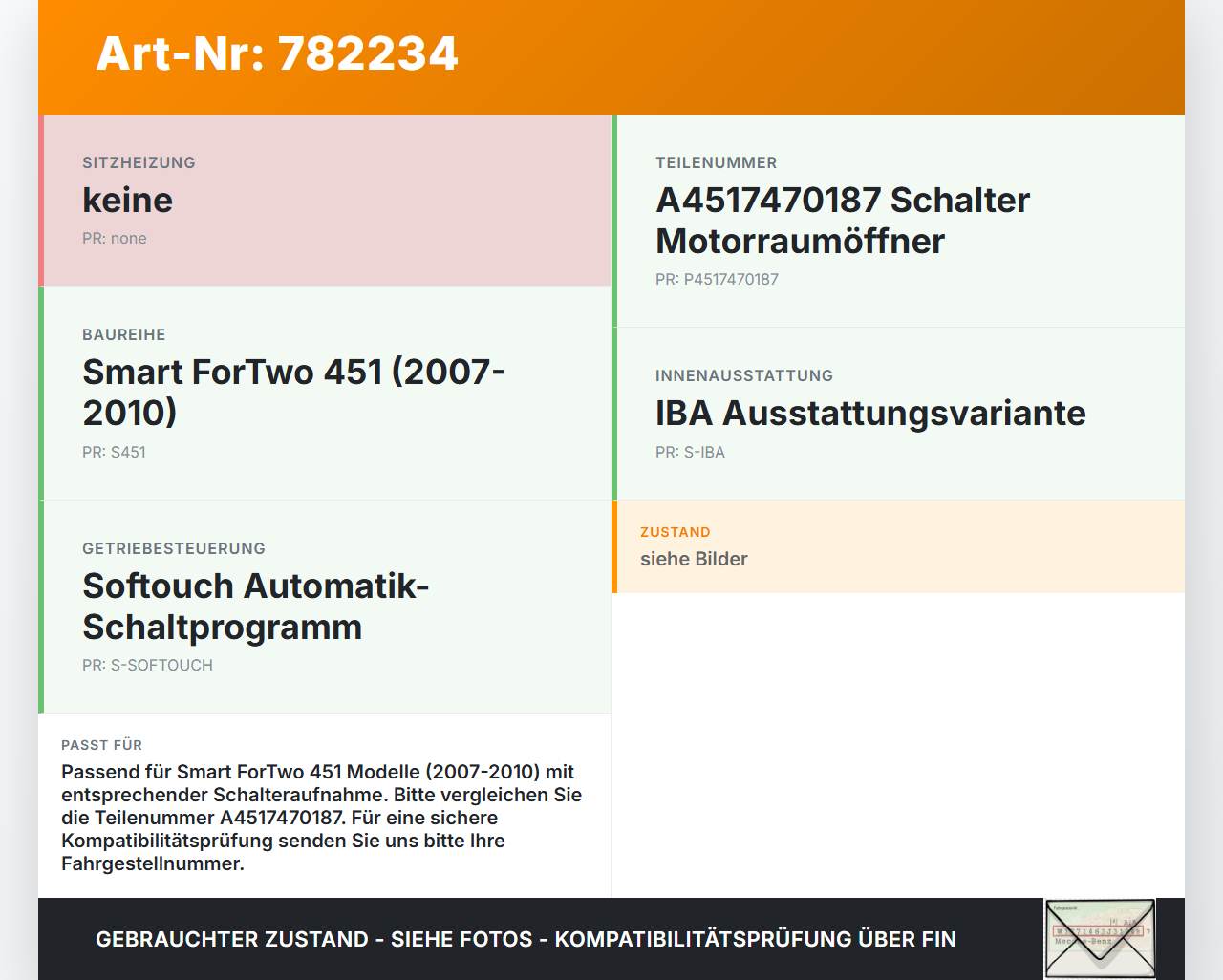 Smart ForTwo 451 07-10 Schalter Taster Motorraumöffner Smart ForTwo 451 07-10 03.06.2008 A4517470187 4517470187... Vorschau 3