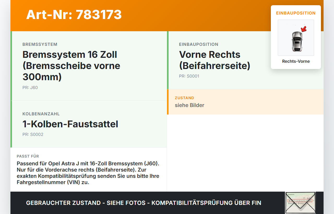 Opel Astra J 11-18 CDTI 1,6 81KW Bremssattel Bremszange Vorne Rechts Opel Astra J 11-18 05.10.2011 13301227 542114... Vorschau 3