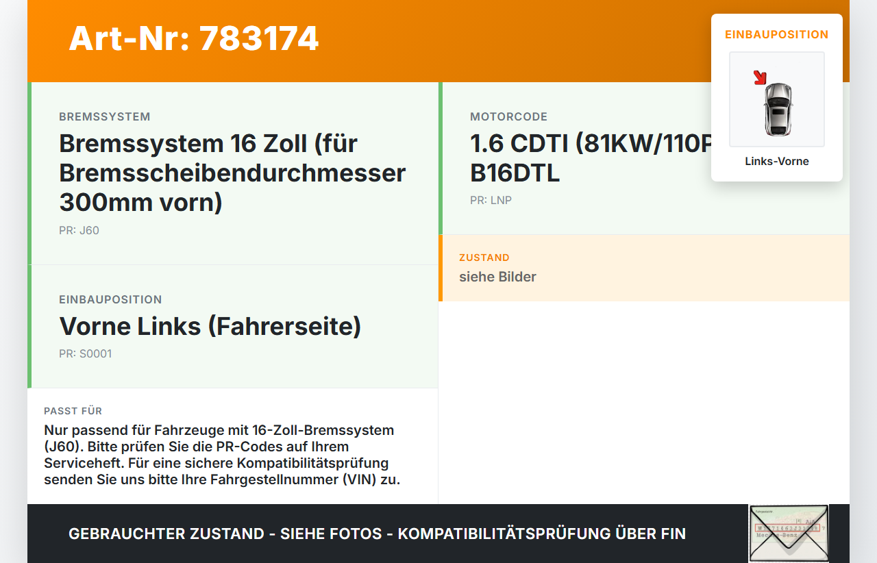 Opel Astra J 11-18 CDTI 1,6 81KW Bremssattel Bremszange Vorne Links Opel Astra J 11-18 05.10.2011 13301226 542113... Vorschau 3