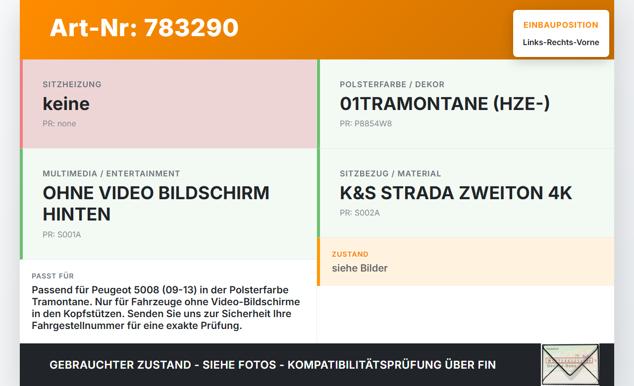 Peugeot 5008 09-13 Kopfstütze für Fahrer Sitz Rechts oder Links Vorne Peugeot 5008 09-13 12.01.2011 8854W8 gebraucht Vorschau 3