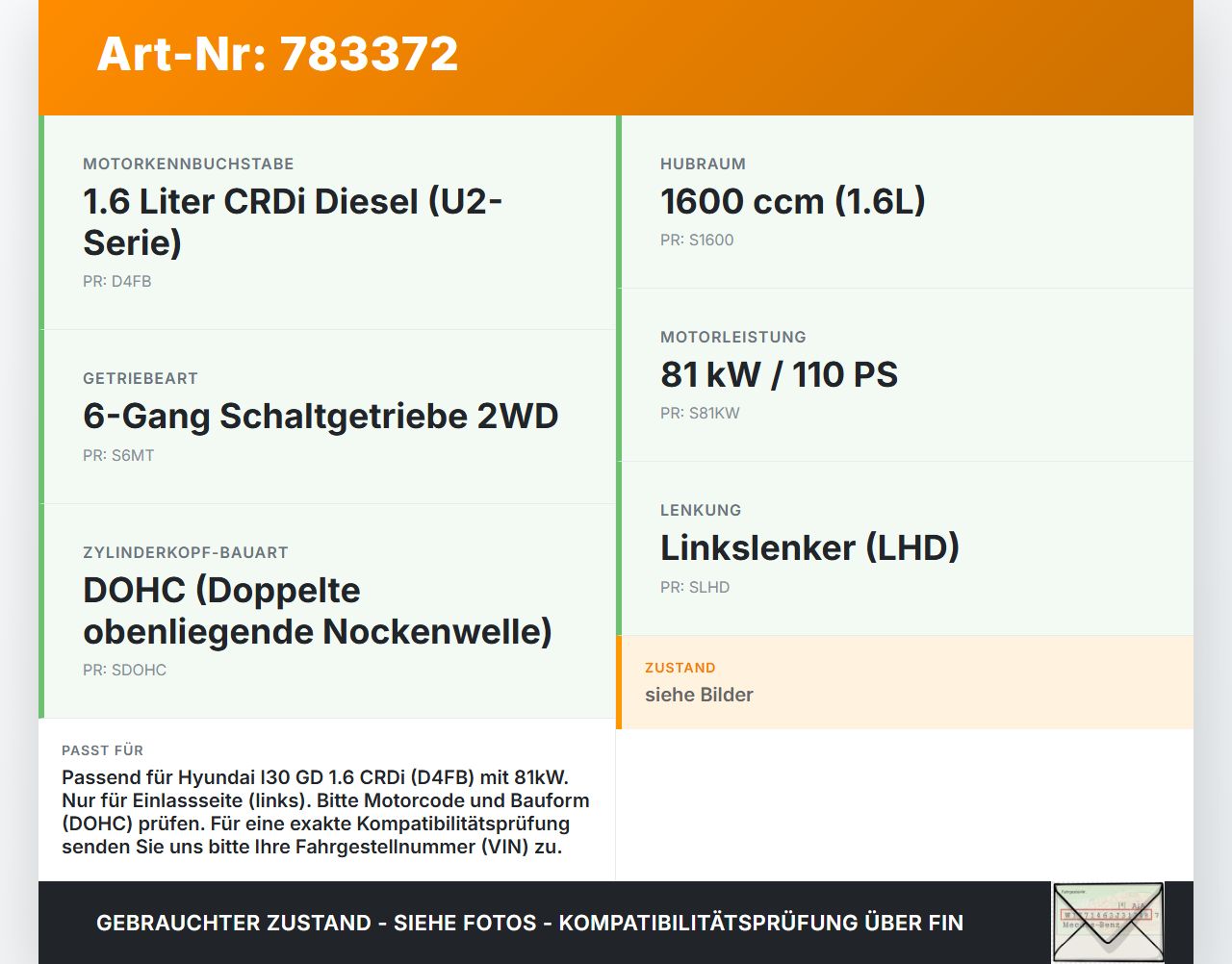 Hyundai I30 GD 15-17 CRDi 1,6 81KW R18E D4FB Nockenwelle Einlass Hyundai I30 GD 15-17 14.10.2015 24200-2A101 gebraucht Vorschau 3