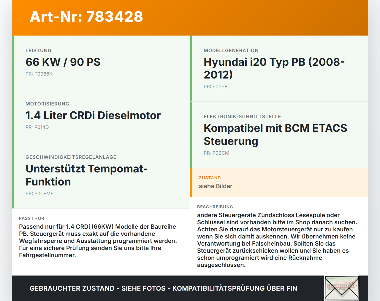 Hyundai I20 PB 08-12 CRDi 1,4 66KW Steuergerät ECU für Motor Motorsteuergerät Hyundai I20 PB 08-12 31.07.2011... Vorschau 3