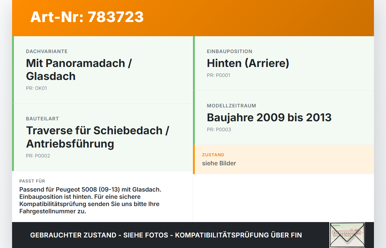 Peugeot 5008 09-13 Unterbau Gestänge Antriebsführung für Panoramadach Peugeot 5008 09-13 12.01.2011 8401WE gebraucht Vorschau 3