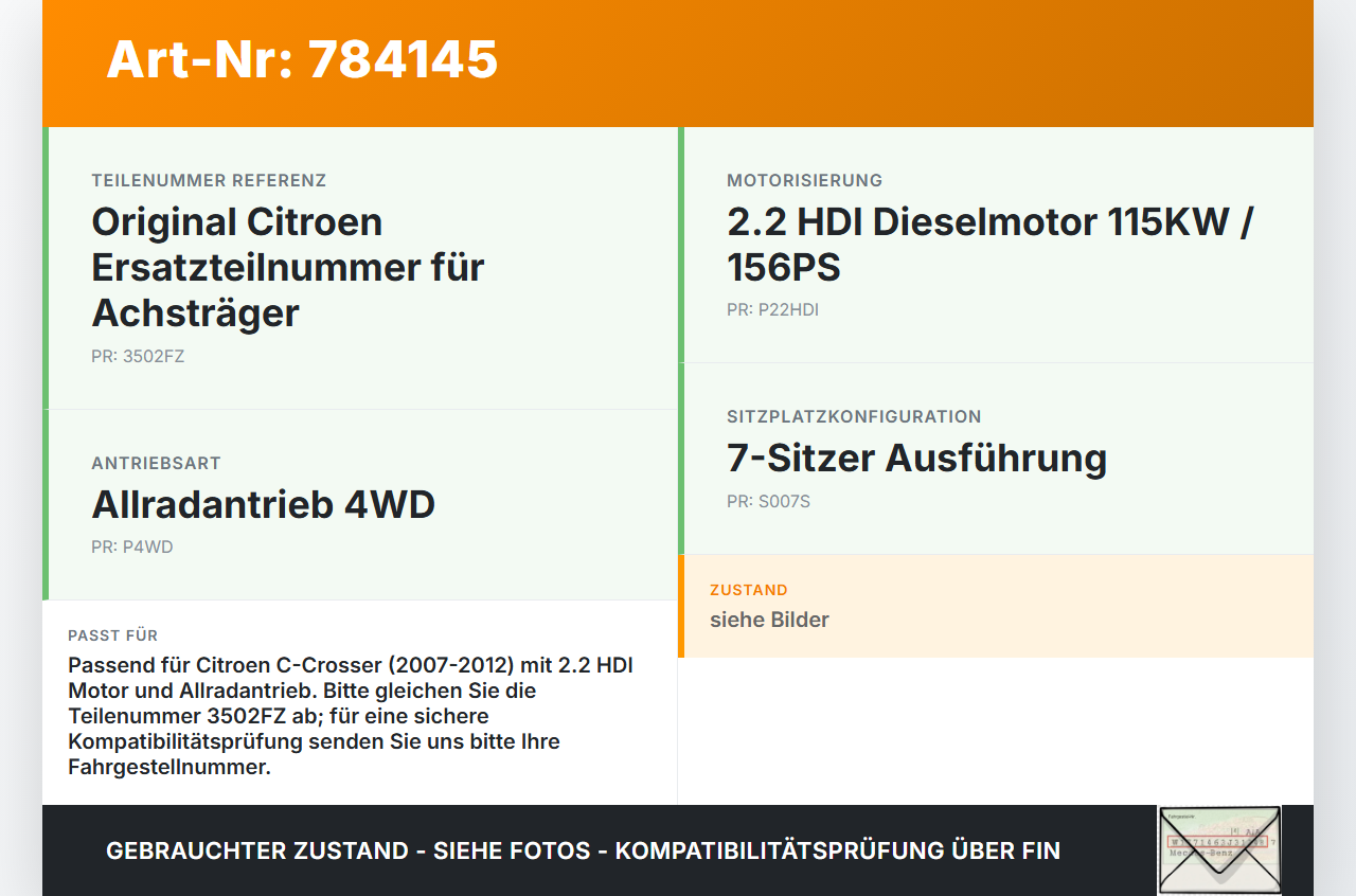Citroen C-Crosser 07-12 HDI 2,2 115KW Vorderachse Motorträger Motorhalter Achsträger Citroen C-Crosser 07-12... Vorschau 3