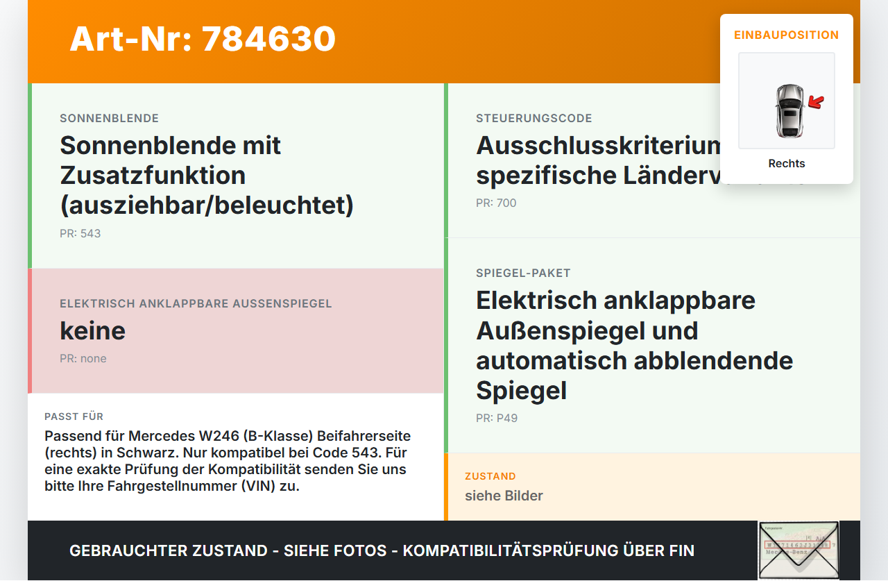 Mercedes W246 B180 14-18 Sonnenblende Rechts für Beifahrer Schwarz Mercedes W246 B180 14-18 22.05.2015 A2468102600... Vorschau 3
