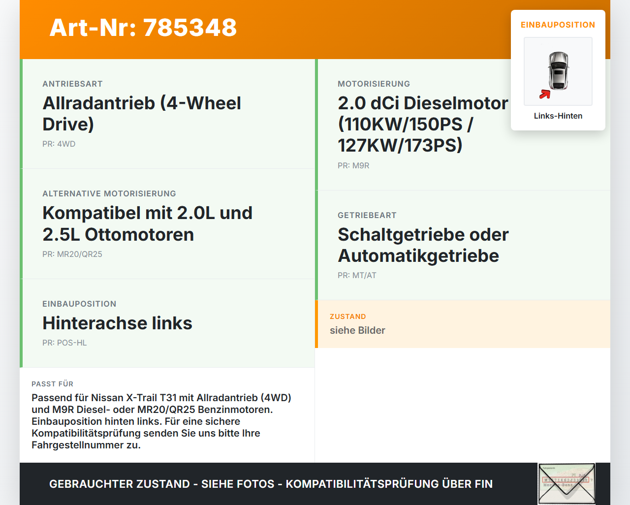 Nissan X-Trail T31 10-14  dCi 2,0 110KW Antriebswelle Gelenkwelle Hinten Links Nissan X-Trail T31 10-14 18.04.2012... Vorschau 3