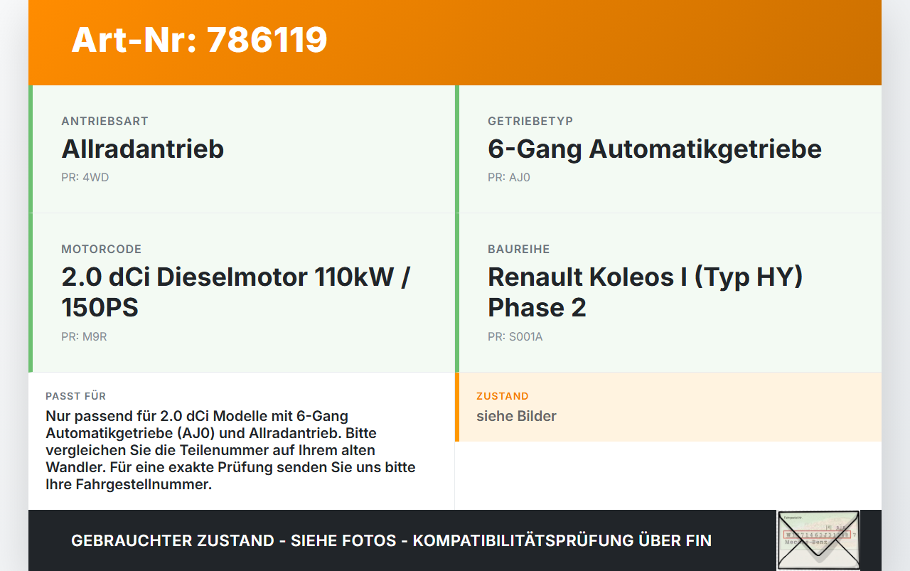 Renault Koleos I HY 11-13 dCi 2,0 110KW Autom Wandler Drehmomentwandler für Getriebe Renault Koleos I HY 11-13... Vorschau 3