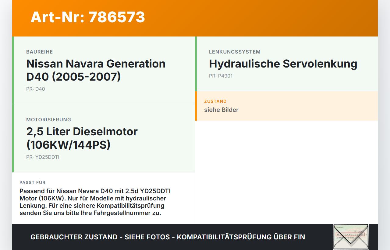 Nissan Navara NP300 D40 05-07 2,5d 106KW Servopumpe Hydraulikpumpe für Lenkung Nissan Navara NP300 D40 05-07... Vorschau 3
