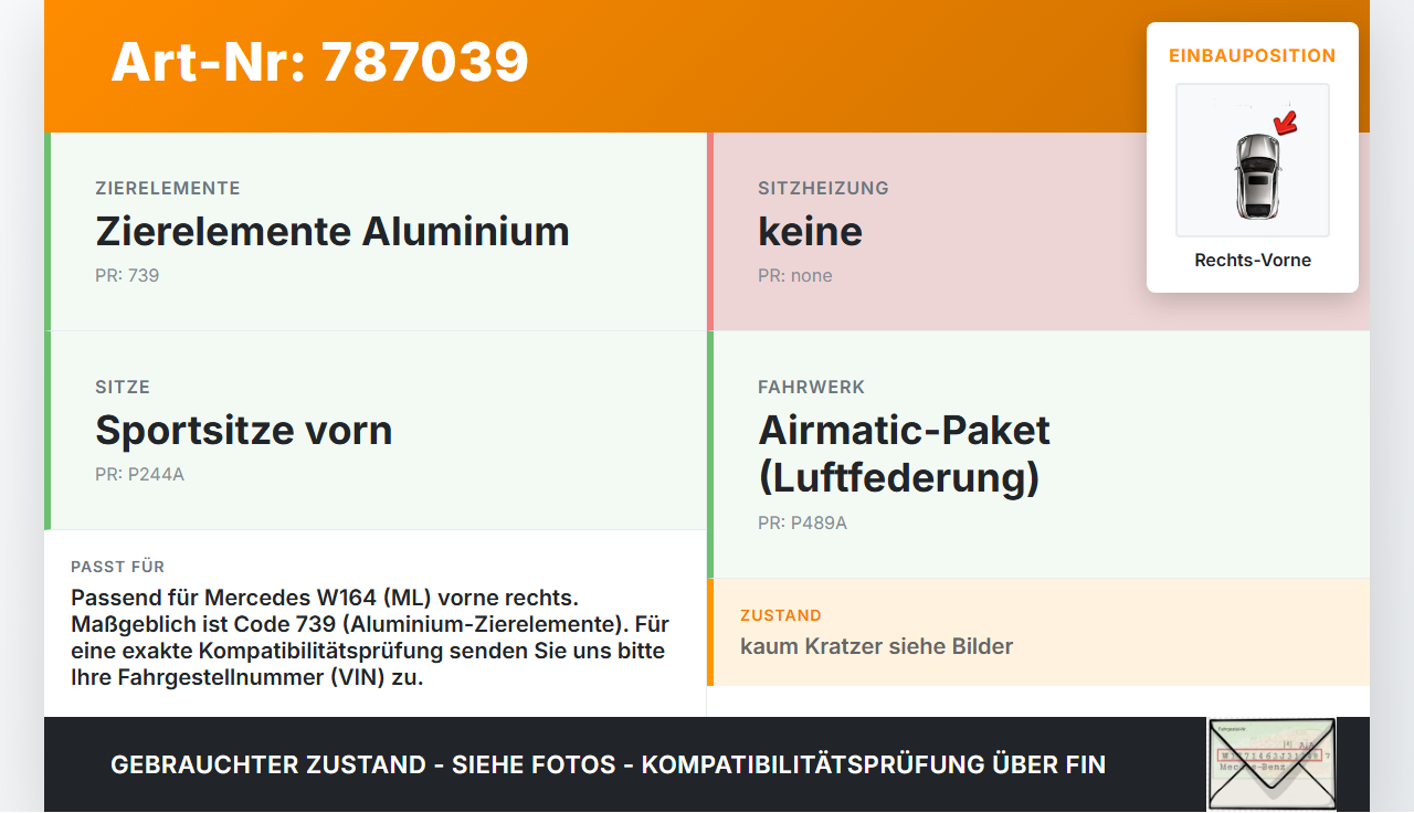 Mercedes W164 ML420 05-09 Türleiste Rechts Vorne Innen 197 Mercedes W164 ML420 05-09 17.11.2006 A1647200422 gebraucht Vorschau 3