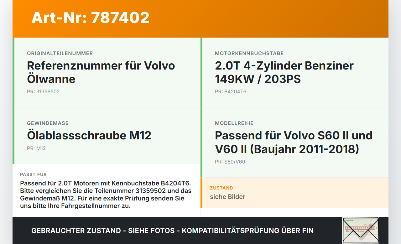Volvo S60 V60 II 11-18 2,0T 149KW B4204T6 Ölwanne Motorwanne Volvo S60 V60 II 11-18 28.12.2010 31359502... Vorschau 3