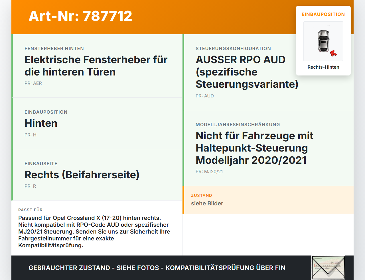 Opel Crossland X P17 17-20 Fensterhebermotor mit Fensterheber Rechts Hinten Opel Crossland X P17 17-20 11.10.2018... Vorschau 3