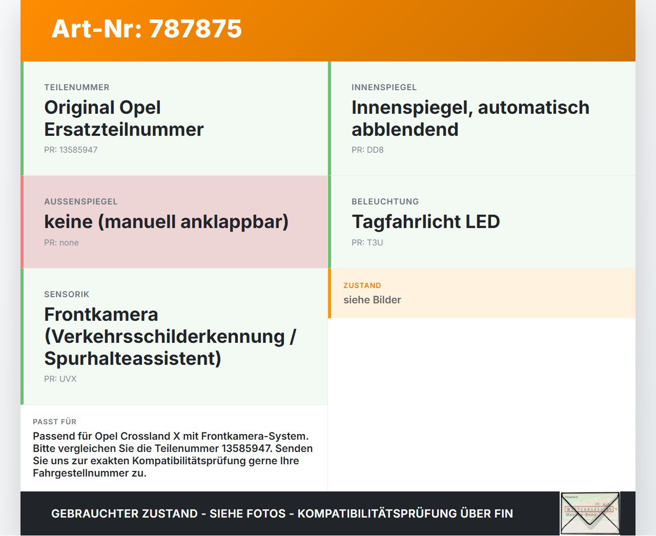Opel Crossland X P17 17-20 Innenspiegel Rückspiegel Spiegel Innen Opel Crossland X P17 17-20 11.10.2018 13585947... Vorschau 3