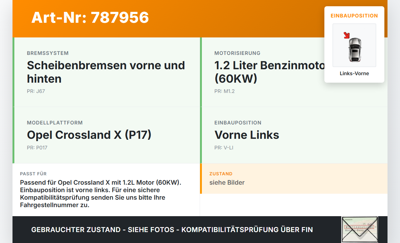 Opel Crossland X P17 17-20 1,2 60KW Bremssattel Bremszange Vorne Links Opel Crossland X P17 17-20 11.10.2018... Vorschau 3