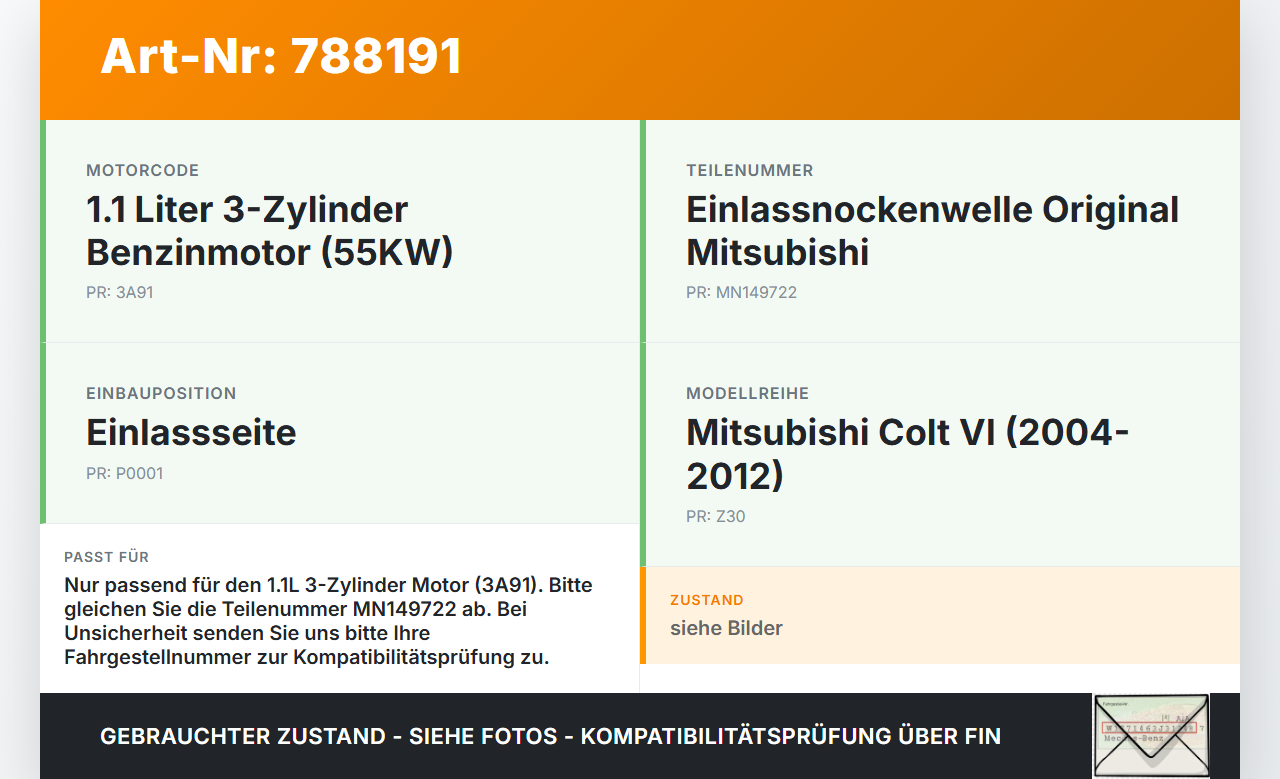 Mitsubishi Colt VI Z30 04-08 1,2 55KW 3A91 Nockenwelle Einlass Mitsubishi Colt VI Z30 04-08 22.09.2004 MN149722... Vorschau 3