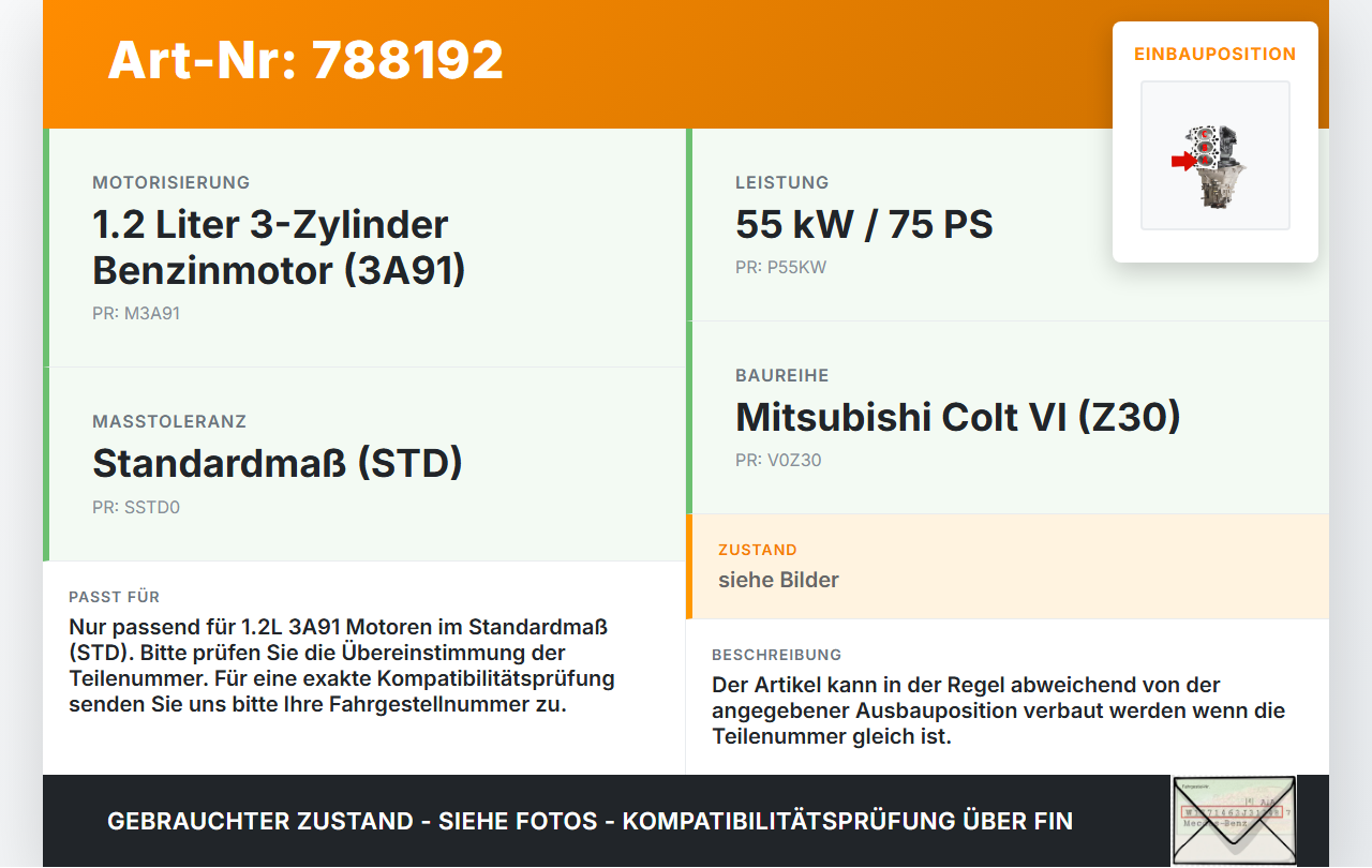 Mitsubishi Colt VI Z30 04-08 1,2 55KW 3A91 Kolben mit Pleuel Pos A Mitsubishi Colt VI Z30 04-08 22.09.2004 MN195611... Vorschau 3