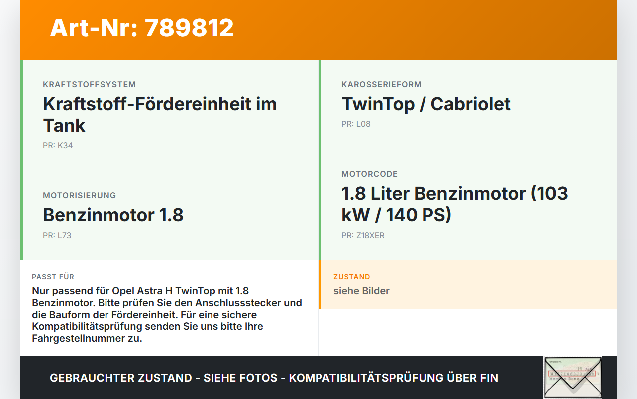 Opel Astra H TwinTop 1,8 103KW Kraftstoffpumpe Kraftstoff Förderpumpe Tankgeber Opel Astra H TwinTop 01.08.2008... Vorschau 3