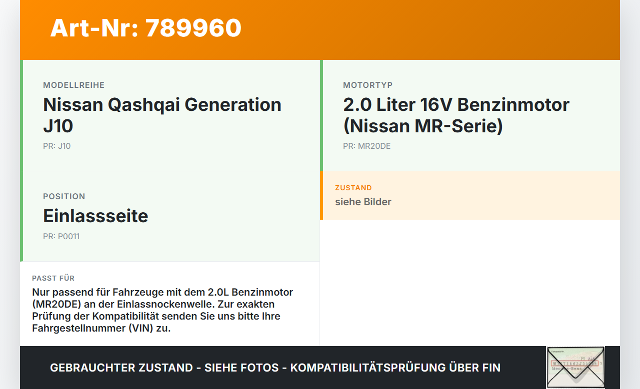 Nissan Qashqai J10 +2 10-13 2,0 104KW MR20DE Nockenwellenverstellung Verstellung für Nockenwelle Einlass Nissan... Vorschau 3