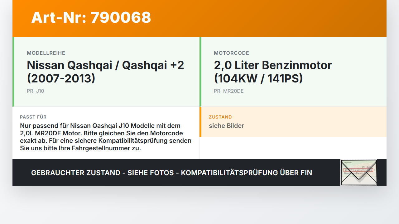 Nissan Qashqai J10 +2 10-13 2,0 104KW MR20DE Kurbelwelle Nissan Qashqai J10 +2 10-13 01.12.2010 122011VA0A gebraucht Vorschau 3