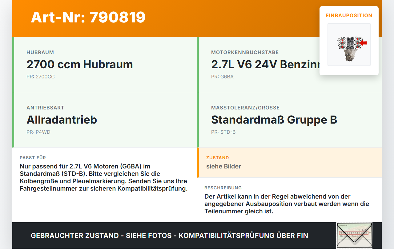 Hyundai Santa Fe I SM 00-04 V6 2,7 127KW G6BA Kolben mit Pleuel Pos D Hyundai Santa Fe I SM 00-04 30.04.2003... Vorschau 3