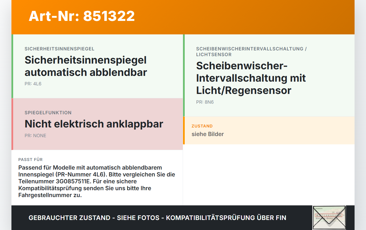 VW Polo V 6R 14-17 Innenspiegel Rückspiegel Spiegel Innen VW Polo V 6R 14-17 16.12.2014 905-4023 3G0857511E... Vorschau 3