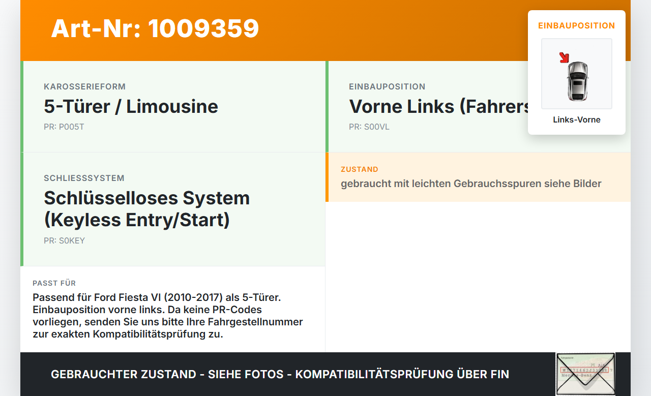 Ford Fiesta VI 6 10-17 5T Türfangband Türbremse Türanschlag Links Vorne Ford Fiesta VI 6 10-17 27.09.2011 gebraucht Vorschau 3