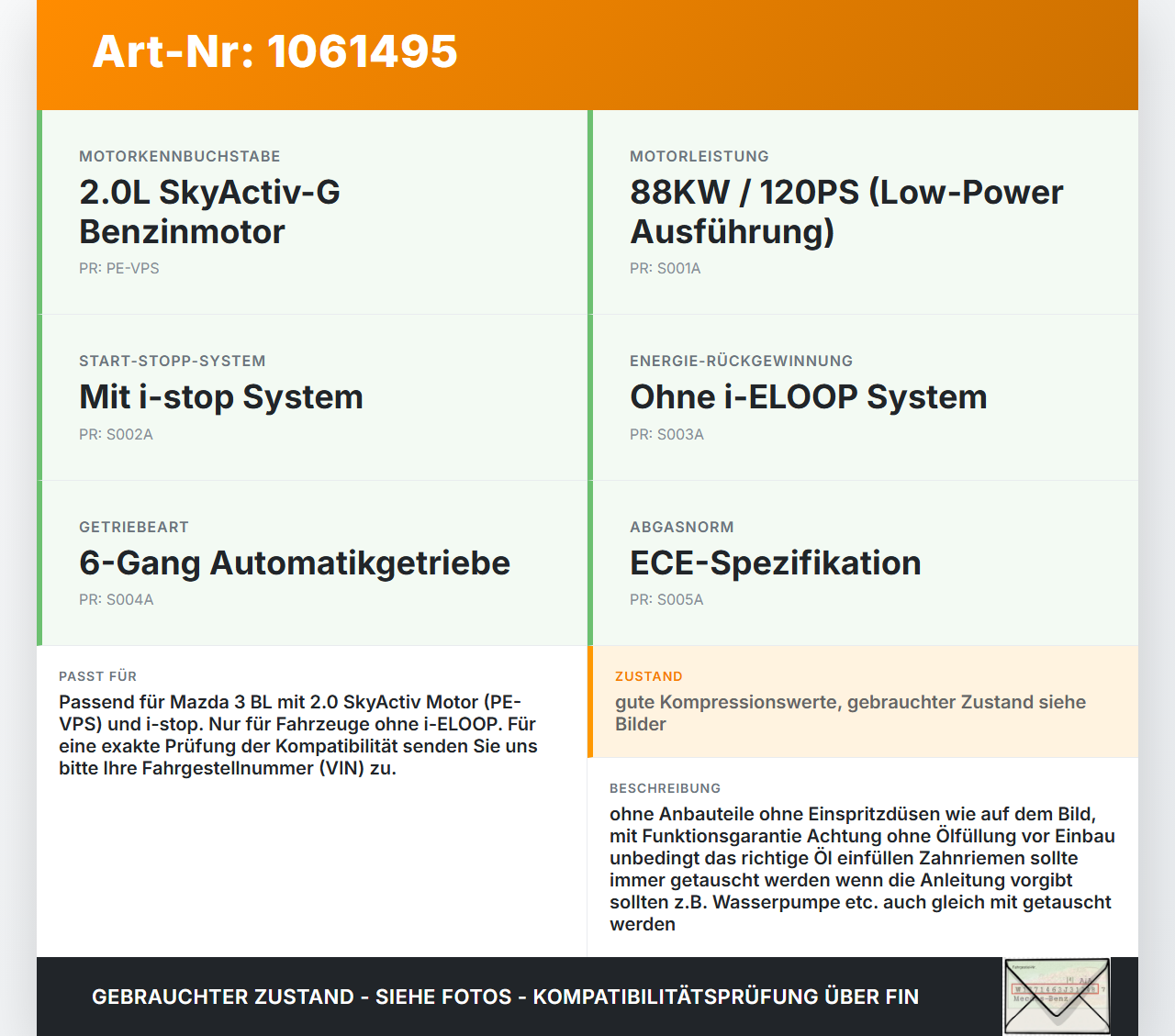Mazda 3 BM 13-17 2,0 88KW PE-VPS PEY6 Motor Triebwerk Mazda 3 BM 13-17 19.11.2013 PE02HD8418 PE01-10-447 15308N0225... Vorschau 3
