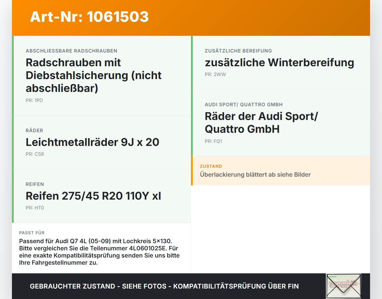 Audi Q7 4L 05-09 1 x Felge Aluminiumfelge 18 Zoll 5X130 Audi Q7 4L 05-09 26.06.2007 4L0601025E gebraucht Vorschau 3
