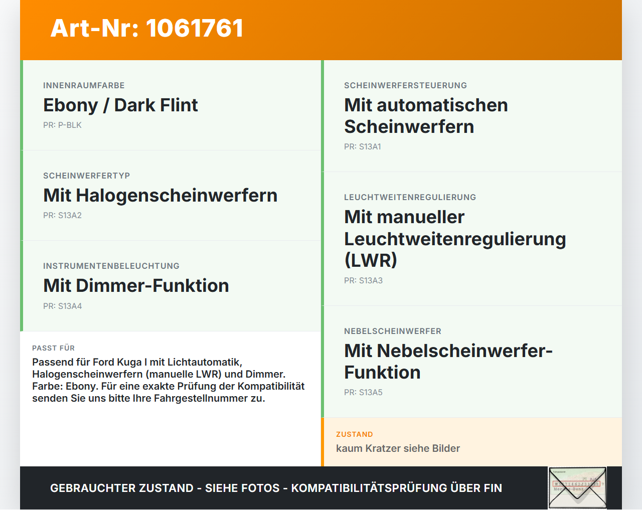 Ford Kuga I 08-12 Lichtschalter Schalter LWR Dimmer Ford Kuga I 08-12 05.11.2010 7M5T-13A024-CA gebraucht Vorschau 3