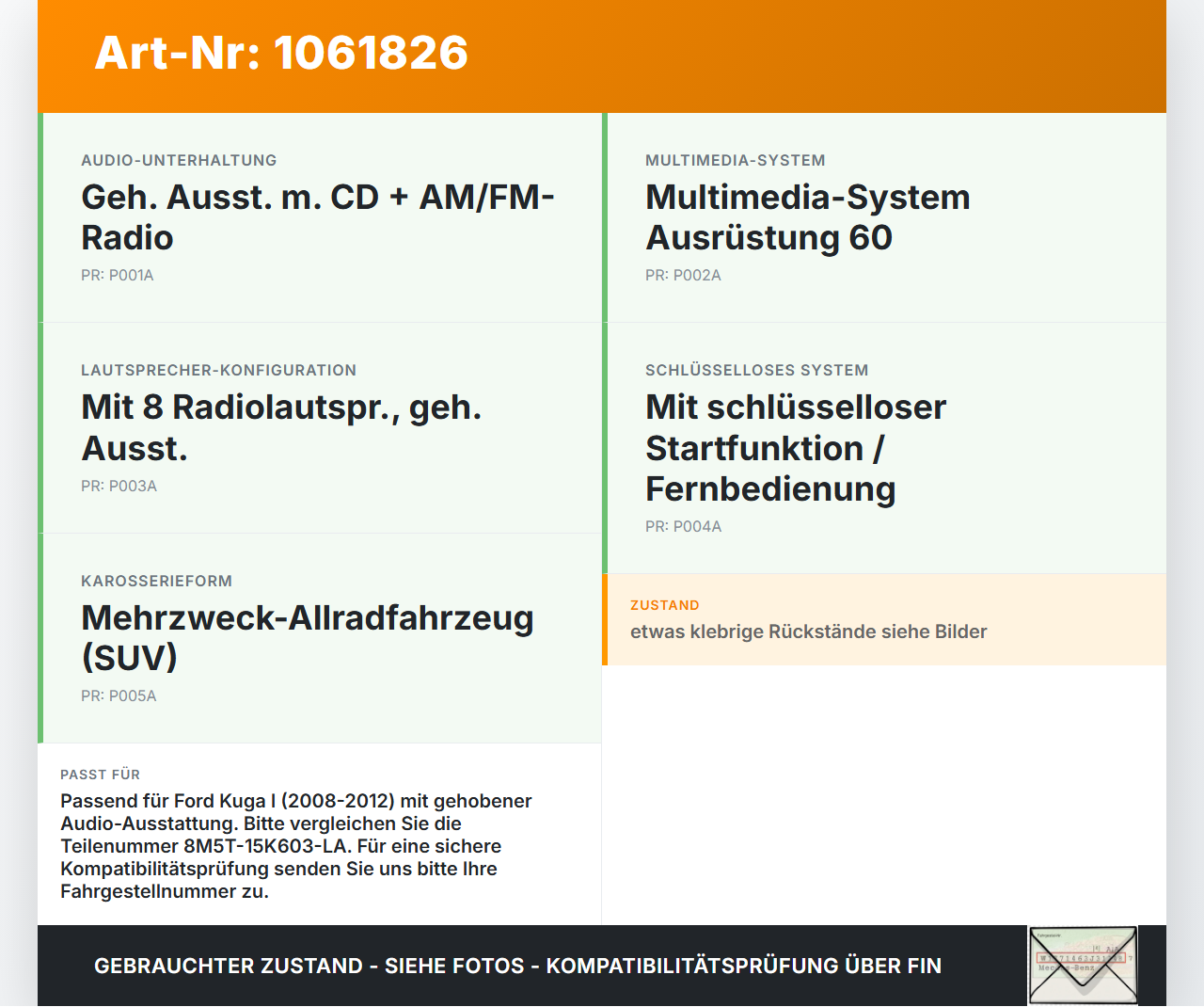 Ford Kuga I 08-12 Antennenverstärker Ford Kuga I 08-12 05.11.2010 8M5T-15K603-LA 5WK47811 gebraucht Vorschau 3