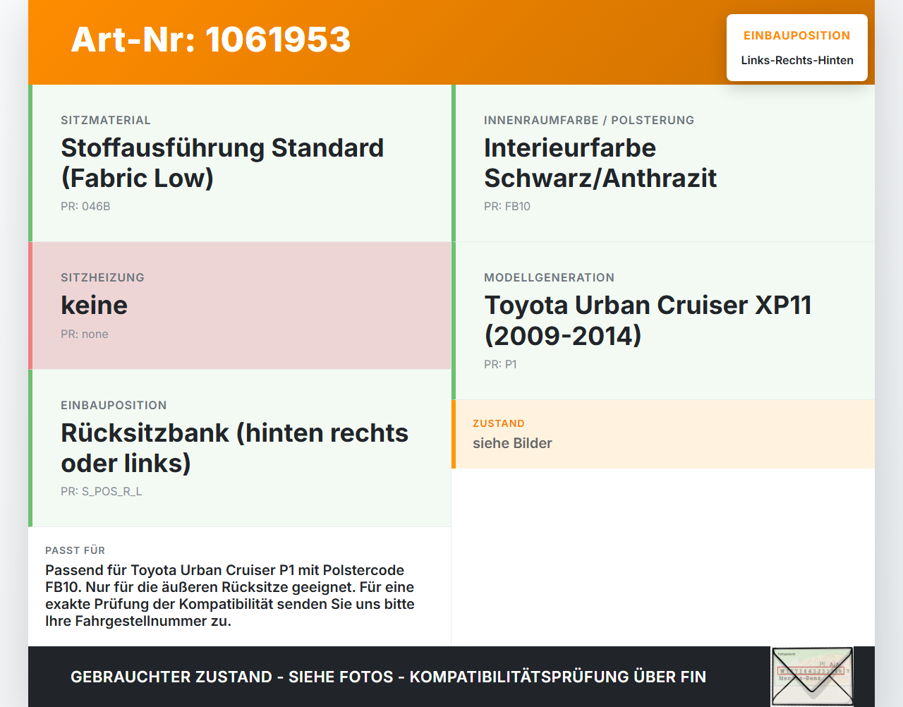 Toyota Urban Cruiser P1 09-14 Kopfstütze Rechts oder Links Hinten Toyota Urban Cruiser P1 09-14 21.07.2009 gebraucht Vorschau 3