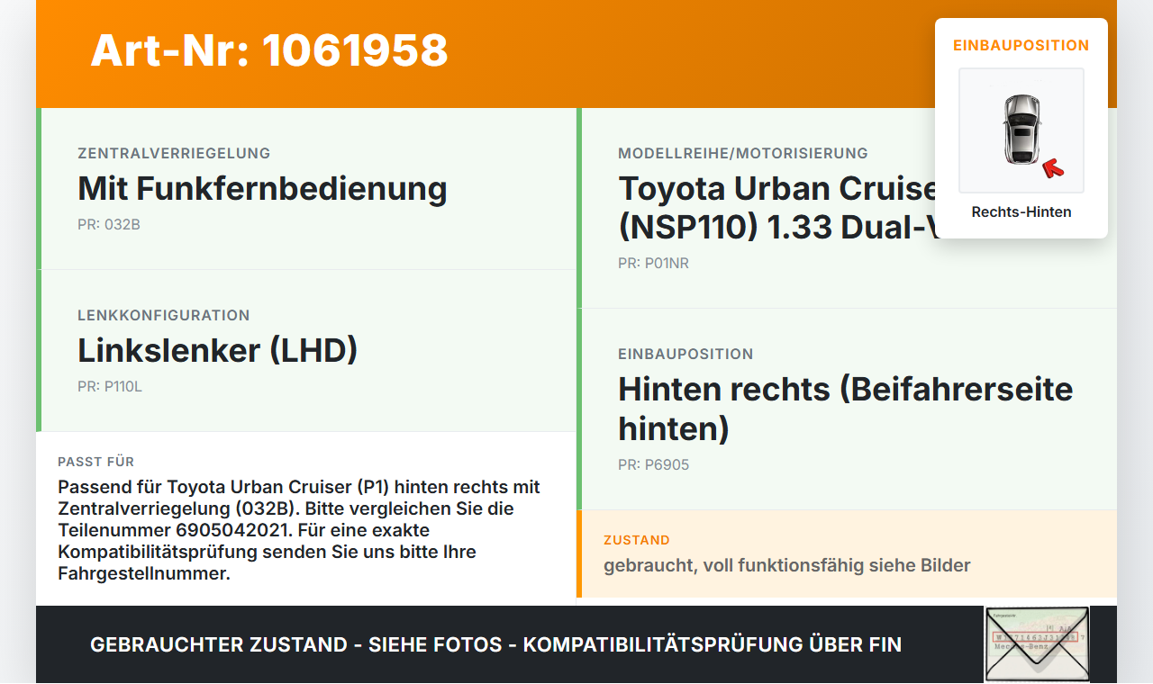 Toyota Urban Cruiser P1 09-14 Türschloss m. ZV Stellmotor Rechts Hinten Toyota Urban Cruiser P1 09-14 21.07.2009... Vorschau 3