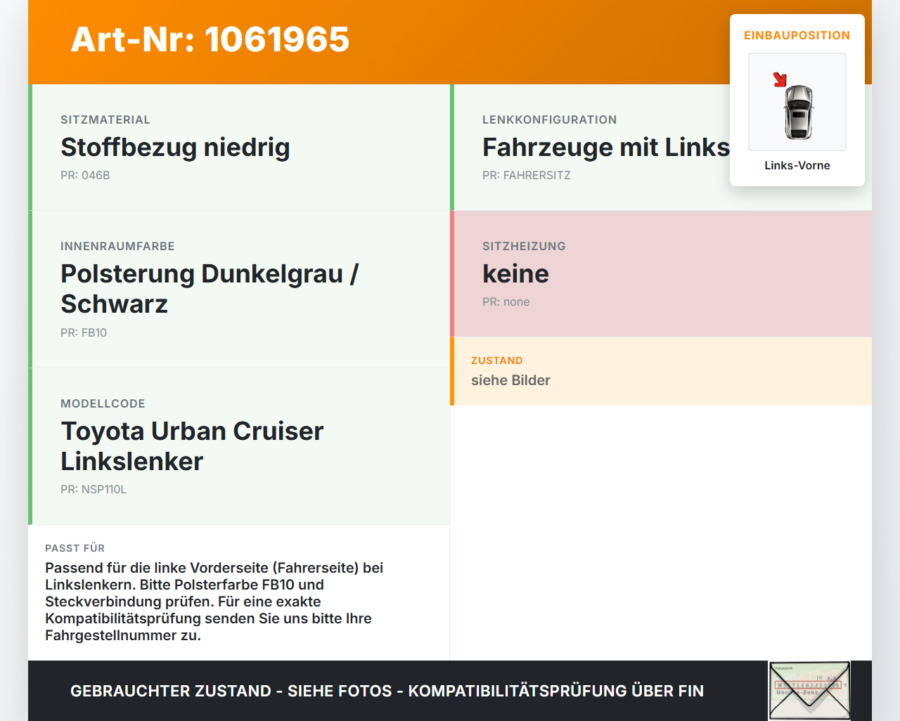 Toyota Urban Cruiser P1 09-14 Gurtschloss Links Vorne Toyota Urban Cruiser P1 09-14 21.07.2009 0928040- gebraucht Vorschau 3