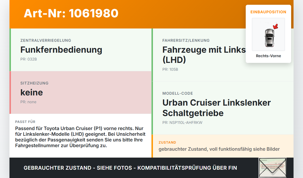 Toyota Urban Cruiser P1 09-14 Türfangband Türbremse Türanschlag Rechts Vorne Toyota Urban Cruiser P1 09-14... Vorschau 3
