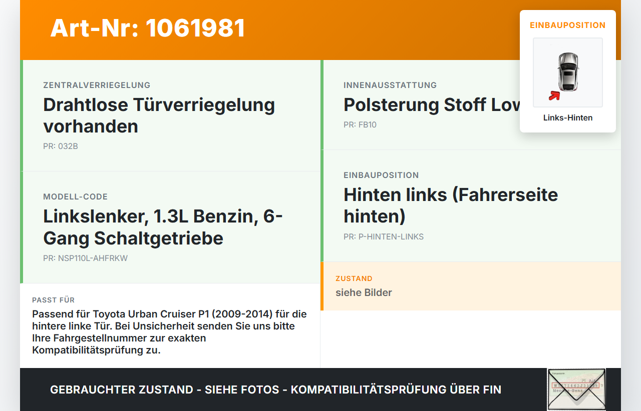Toyota Urban Cruiser P1 09-14 Türfangband  Türbremse Türanschlag Links Hinten Toyota Urban Cruiser P1 09-14... Vorschau 3
