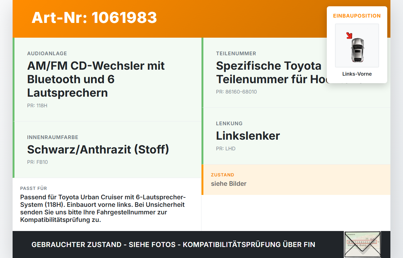 Toyota Urban Cruiser P1 09-14 Lautsprecher Hochtöner Links Vorne Toyota Urban Cruiser P1 09-14 21.07.2009... Vorschau 3
