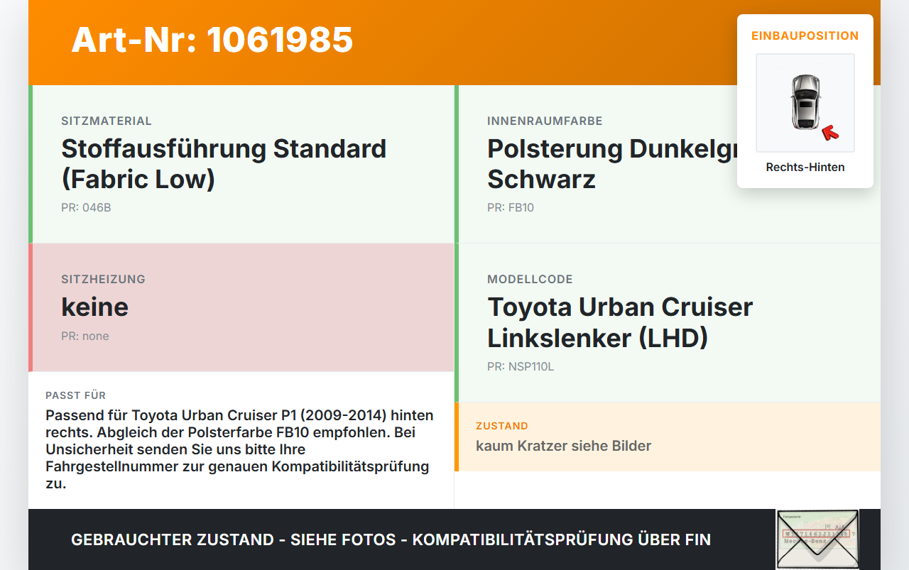 Toyota Urban Cruiser P1 09-14 Gurtschloss Rechts Hinten Toyota Urban Cruiser P1 09-14 21.07.2009 gebraucht Vorschau 3