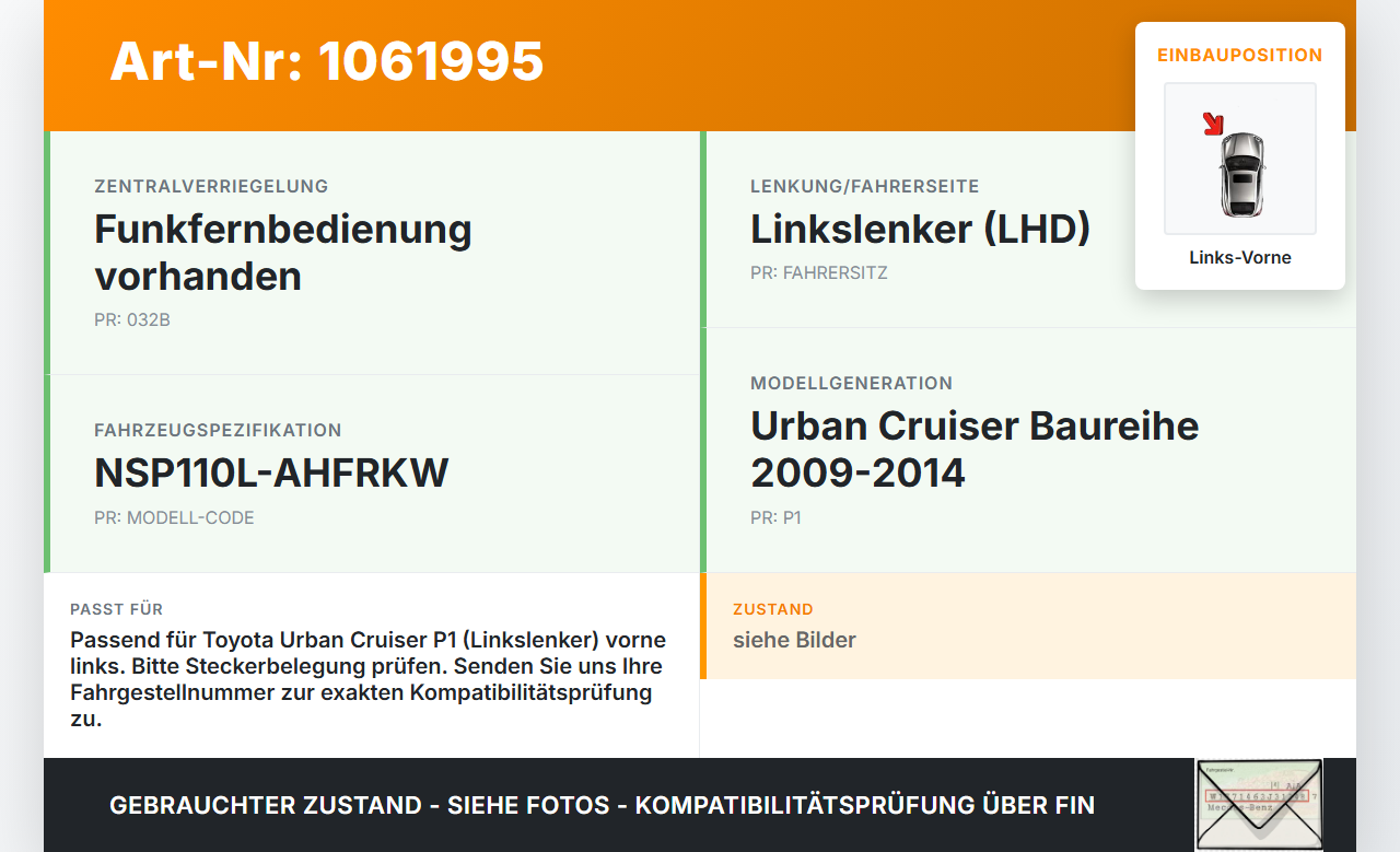 Toyota Urban Cruiser P1 09-14 Fensterhebermotor mit Fensterheber Links Vorne Toyota Urban Cruiser P1 09-14... Vorschau 3