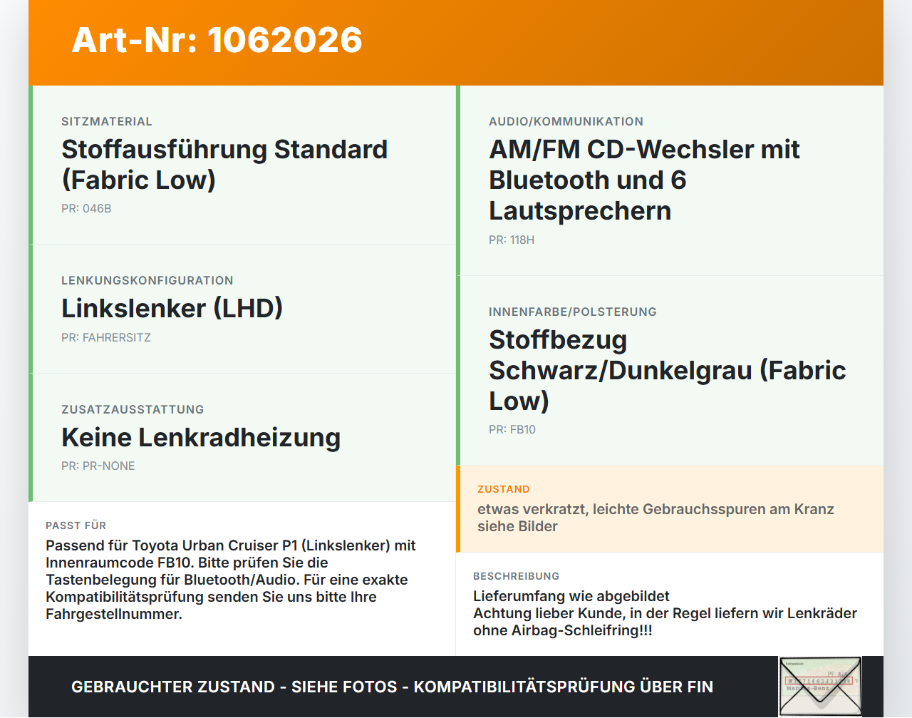 Toyota Urban Cruiser P1 09-14 Lenkrad Airbaglenkrad Toyota Urban Cruiser P1 09-14 21.07.2009 68120-02460 gebraucht Vorschau 3