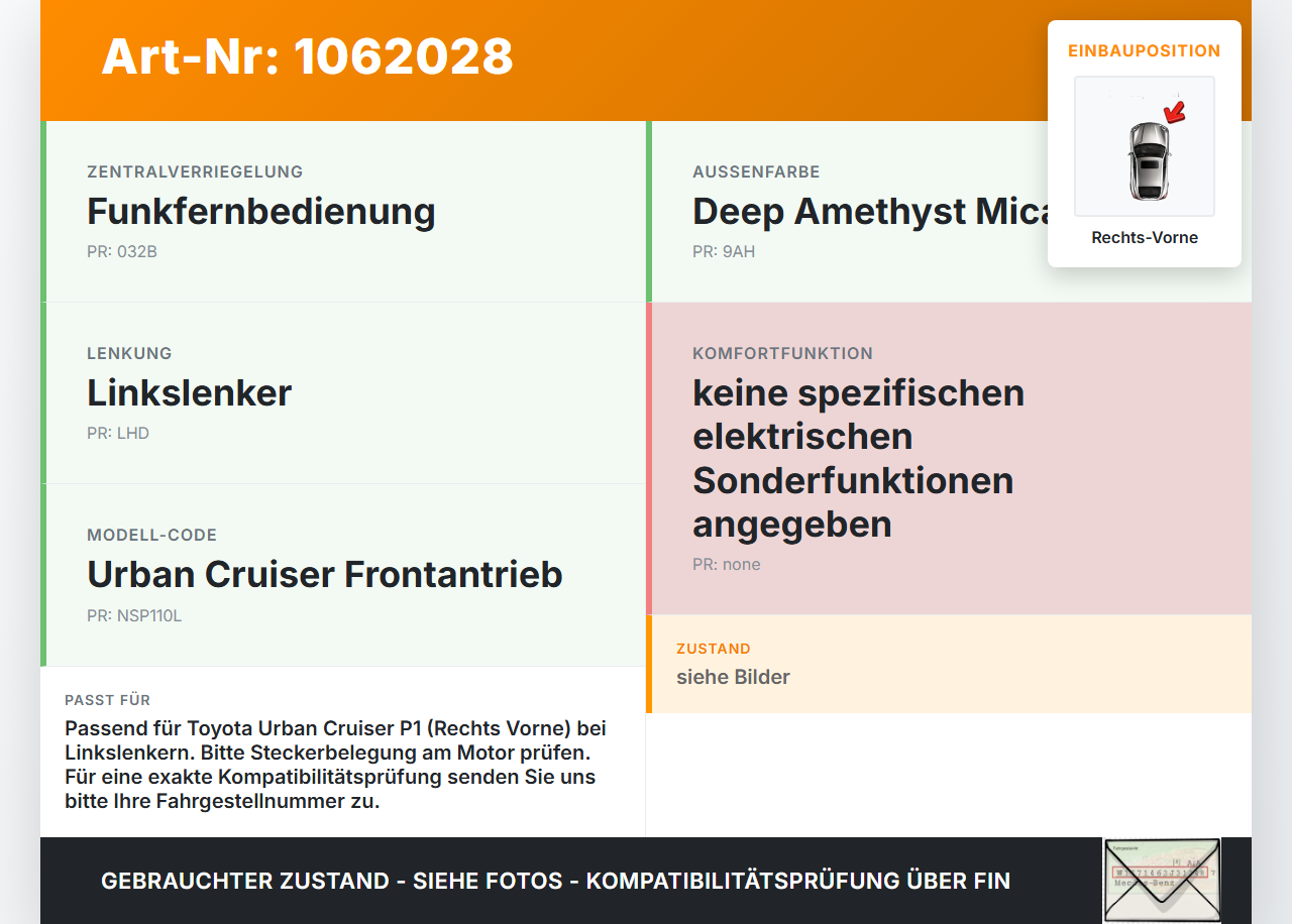 Toyota Urban Cruiser P1 09-14 Fensterhebermotor mit Fensterheber Rechts Vorne Toyota Urban Cruiser P1 09-14... Vorschau 3