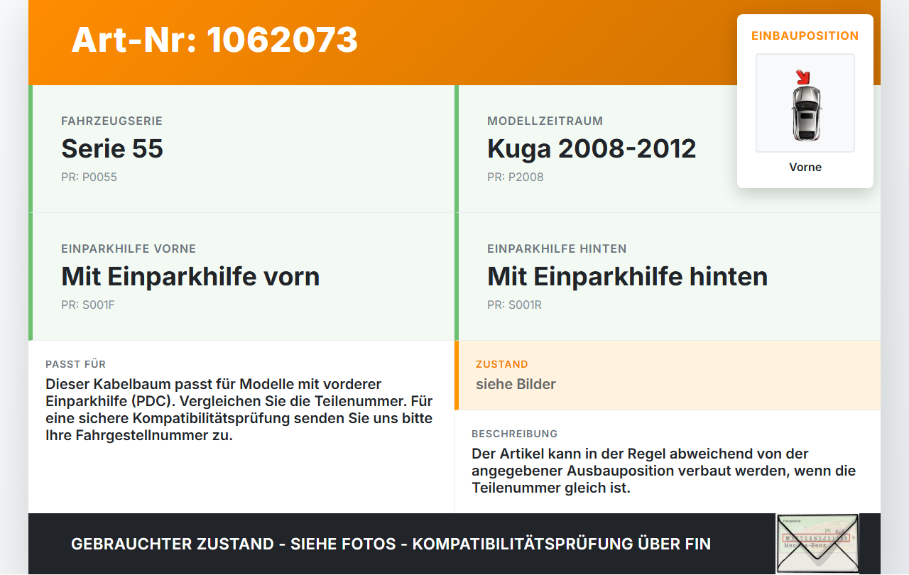 Ford Kuga I 08-12 PDC Kabelbaum Pos.1 Vorne Ford Kuga I 08-12 05.11.2010 gebraucht Vorschau 3
