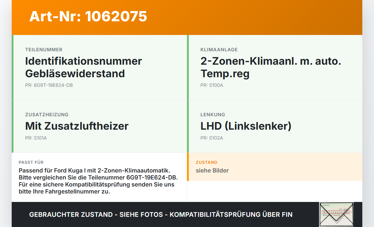 Ford Kuga I 08-12 Widerstand Gebläse Lüfter Ford Kuga I 08-12 05.11.2010 6G9T-19E624-DB A6005-001-02 gebraucht Vorschau 3