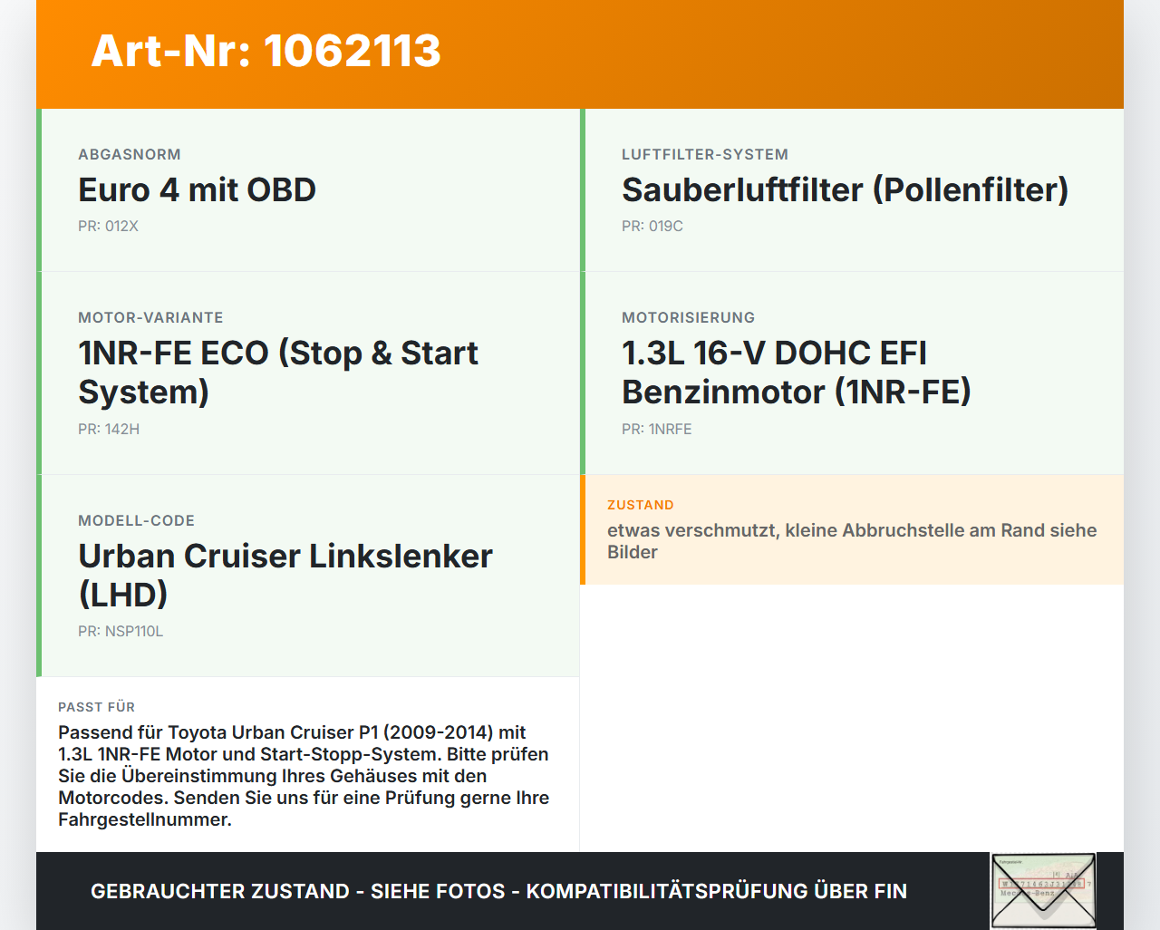 Toyota Urban Cruiser P1 09-14 1,3 74KW Luftfilterkasten Luftfiltergehäuse Toyota Urban Cruiser P1 09-14 21.07.2009... Vorschau 3