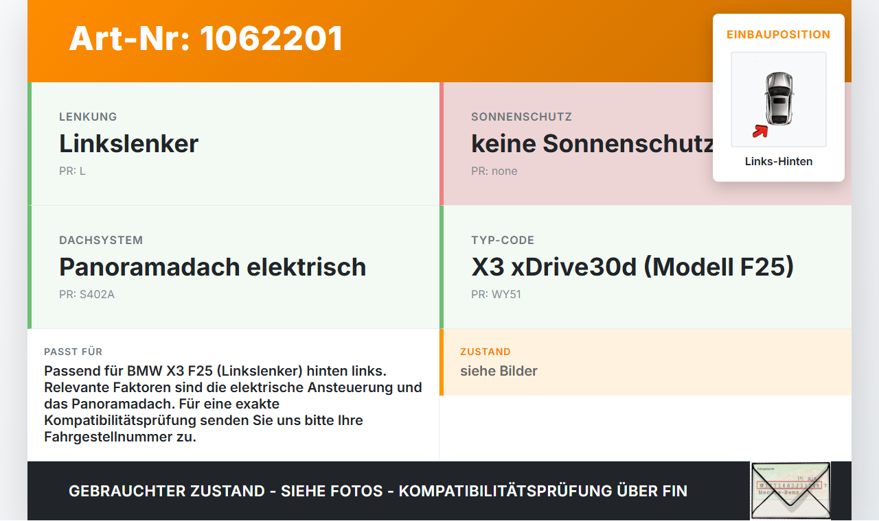 BMW X3 F25 10-14 Fensterhebermotor mit Fensterheber Links Hinten BMW X3 F25 10-14 24.01.2013 7258535.9 402365G gebraucht Vorschau 3