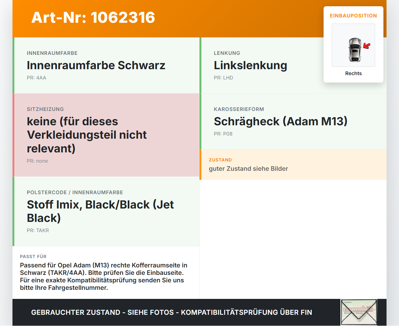 Opel Adam M13 12-19 Deckel für Kofferraum Seitenverkleidung Rechts Opel Adam M13 12-19 04.10.2013 gebraucht Vorschau 3