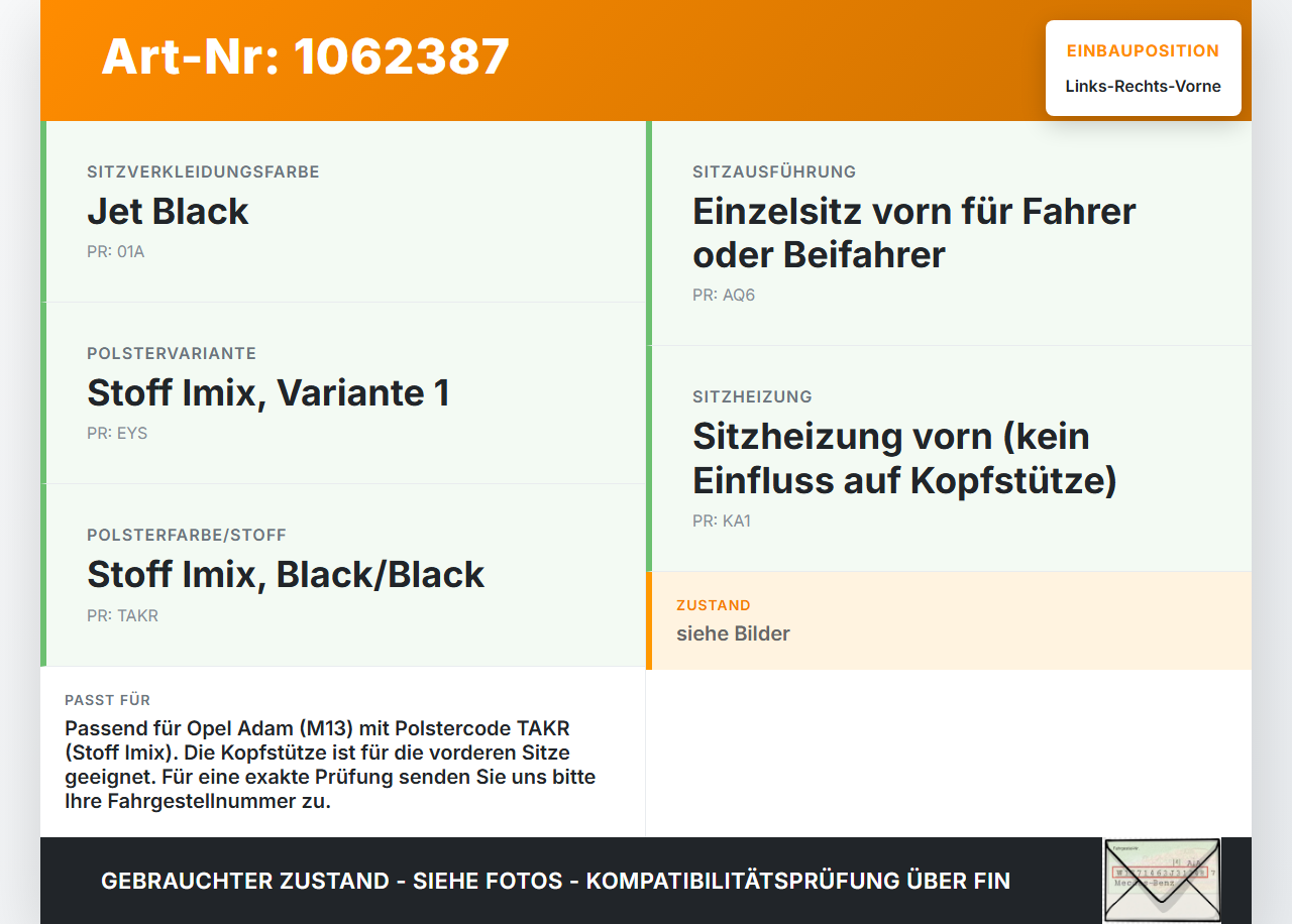 Opel Adam M13 12-19 Kopfstütze für Fahrer Sitz Rechts oder Links Vorne Opel Adam M13 12-19 04.10.2013 gebraucht Vorschau 3
