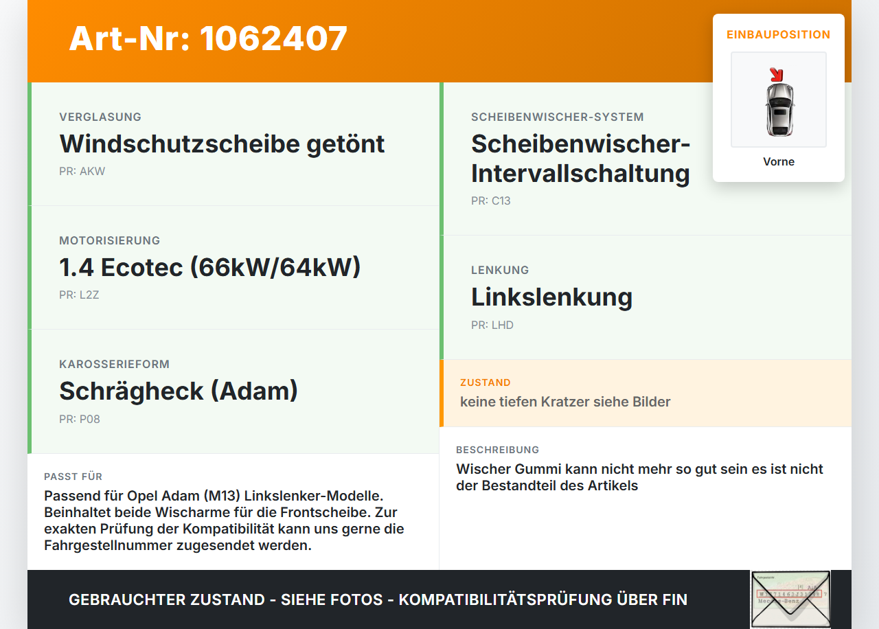 Opel Adam M13 12-19 2x Scheibenwischer Wischarm Vorne Opel Adam M13 12-19 04.10.2013 gebraucht Vorschau 3