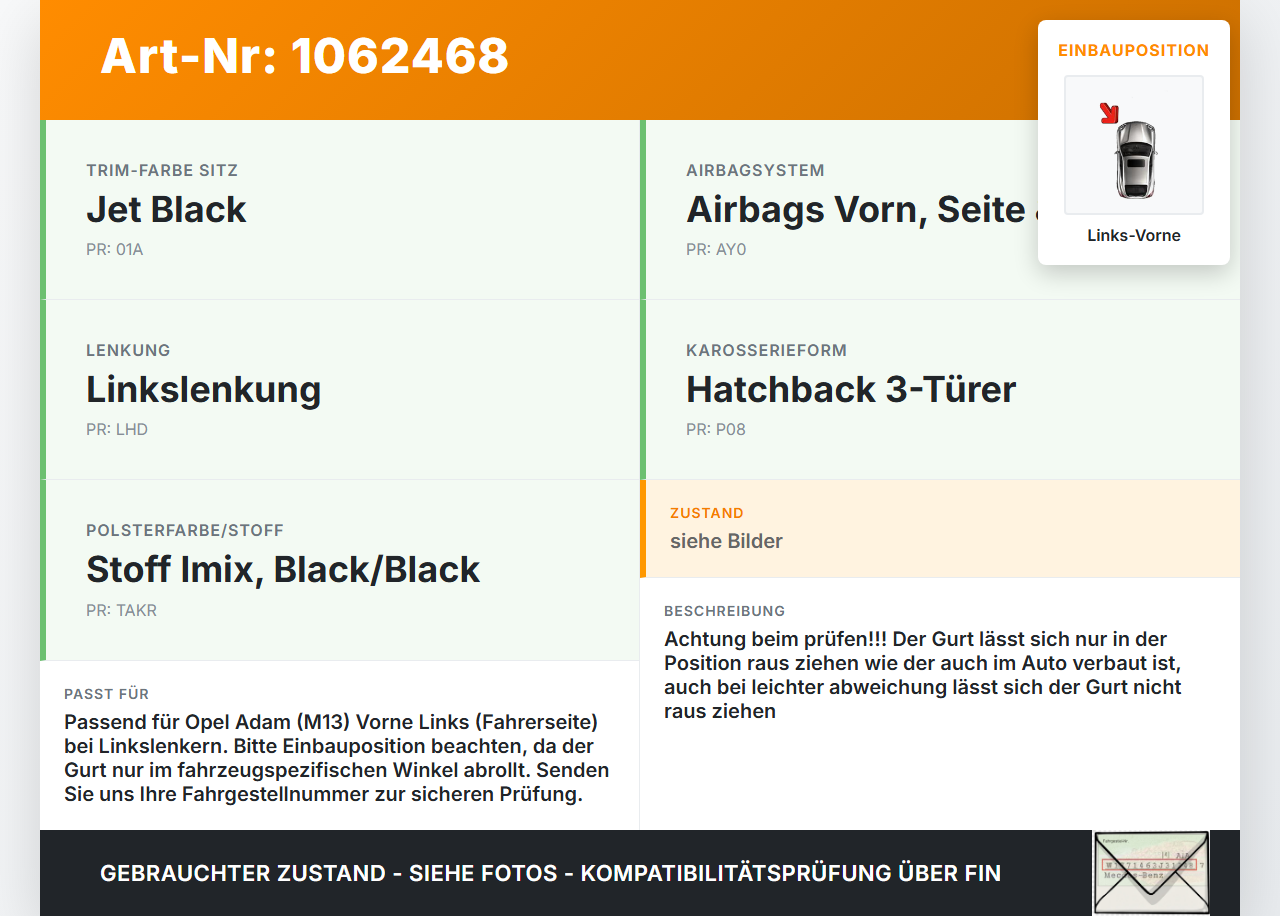 Opel Adam M13 12-19 Sicherheitsgurt Gurtstraffer Vorne Links Opel Adam M13 12-19 04.10.2013 34128849A gebraucht Vorschau 3