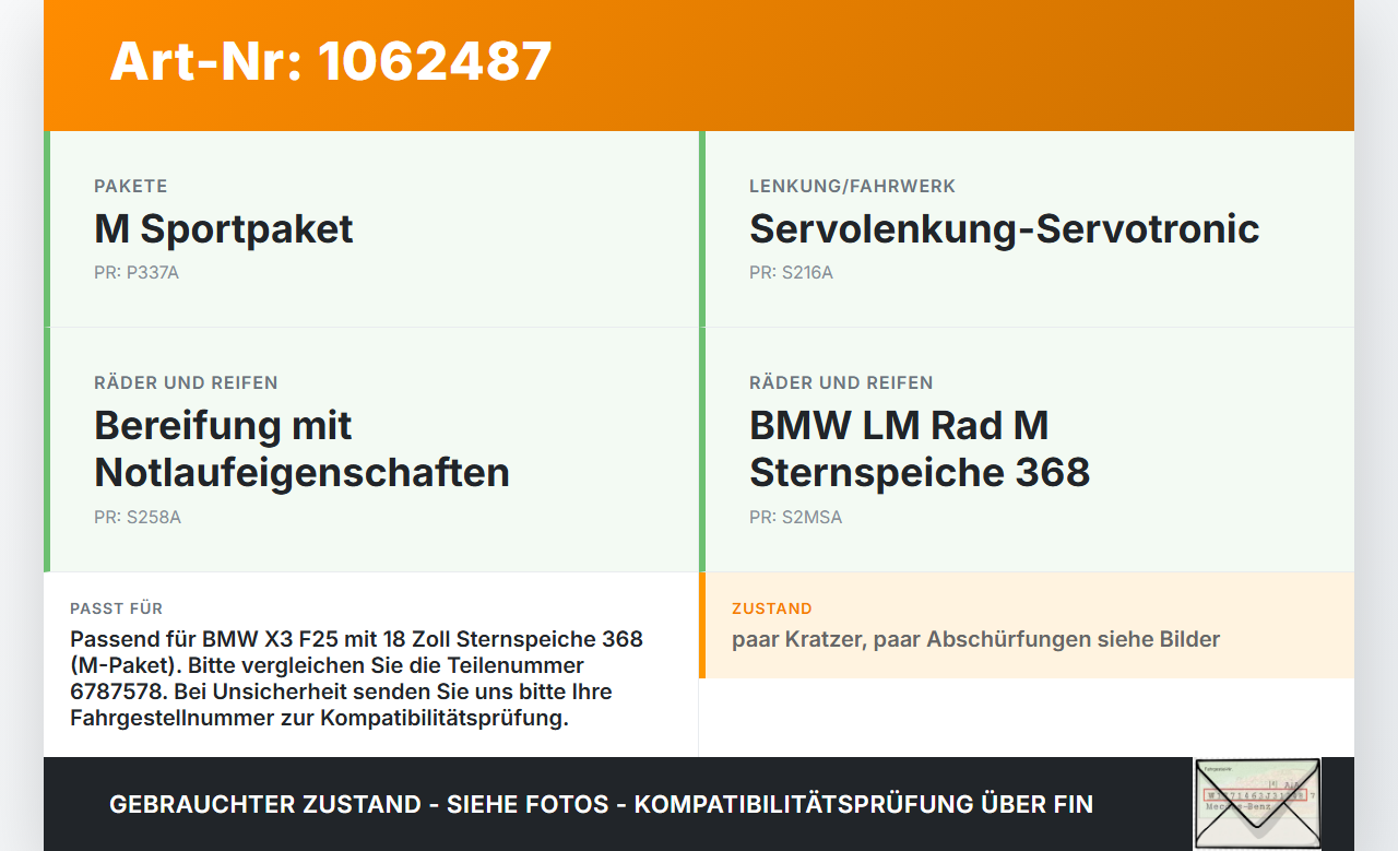 BMW X3 F25 10-14 1 x Felge Aluminiumfelge 18 Zoll 5X120 BMW X3 F25 10-14 24.01.2013 6787578 gebraucht Vorschau 3