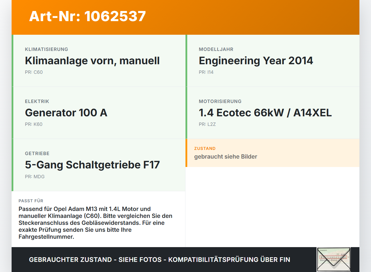 Opel Adam M13 12-19 Widerstand Gebläse Lüfter Opel Adam M13 12-19 04.10.2013 gebraucht Vorschau 3